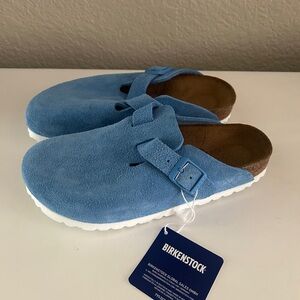 Birkenstock Light Blue Suede Slip-Ons